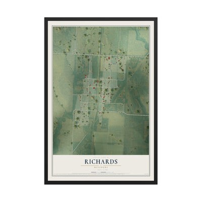 Map of Richards, Missouri, 12 x 18 inch print in a black wood frame