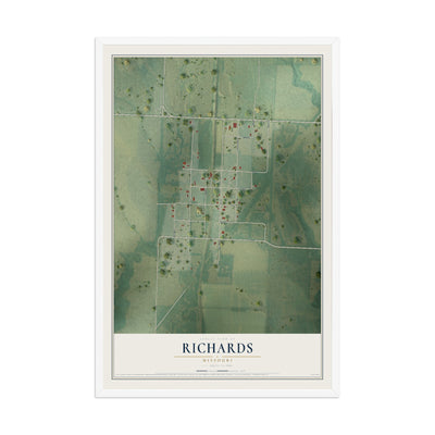 Map of Richards, Missouri, 12 x 18 inch print in a white wood frame