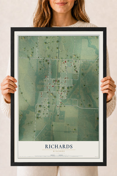 Map of Richards, Missouri, 18 x 24 inch print in a black wood frame