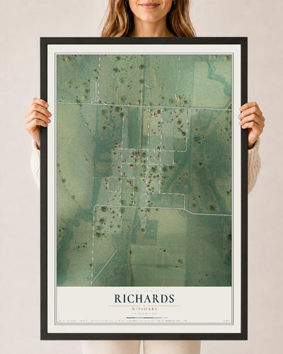 Map of Richards, Missouri, 24 x 36 inch print in a black wood frame