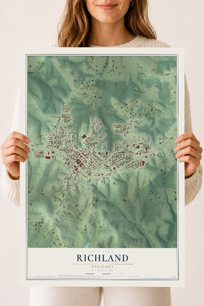 Map of Richland, Missouri, 18 x 24 inch unframed archival matte print