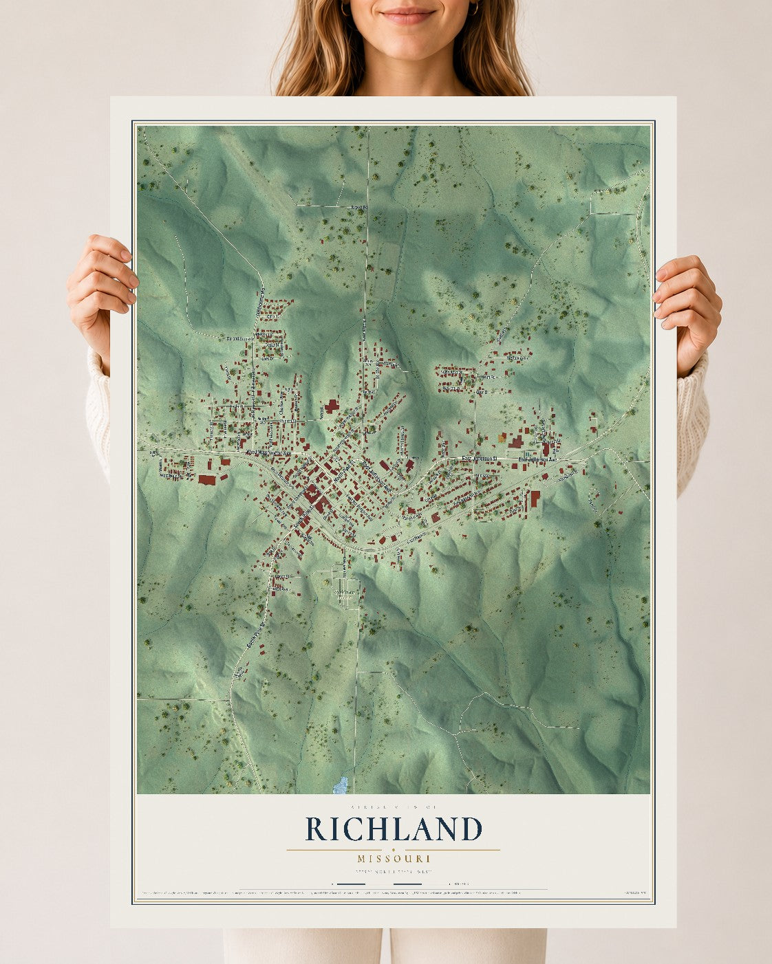 Map of Richland, Missouri, 24 x 36 inch unframed archival matte print