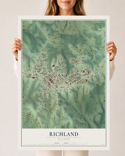 Map of Richland, Missouri, 24 x 36 inch unframed archival matte print