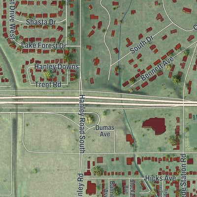 Second close-up of the map of Richmond Heights, Missouri print showing more streets and buildings