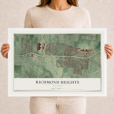 Map of Richmond Heights, Missouri, 12 x 18 inch print in a white wood frame