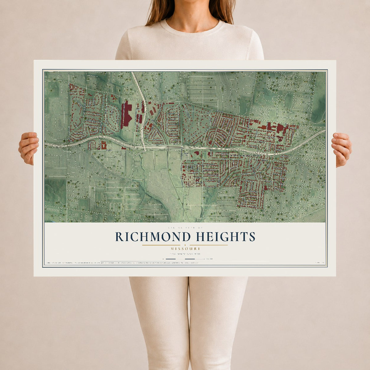 Map of Richmond Heights, Missouri, 24 x 36 inch unframed archival matte print
