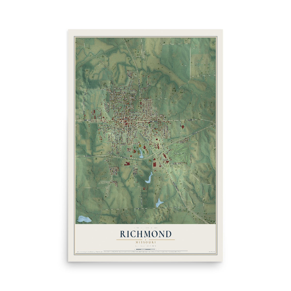 Map of Richmond, Missouri, 12 x 18 inch unframed archival matte print