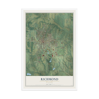 Map of Richmond, Missouri, 12 x 18 inch print in a white wood frame