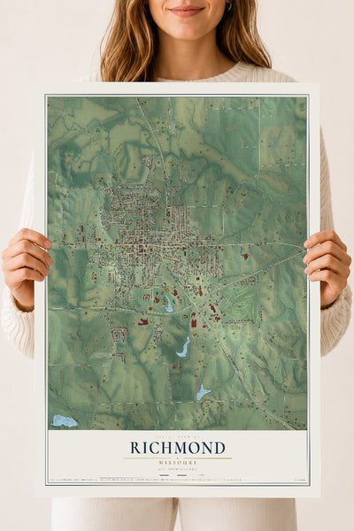 Map of Richmond, Missouri, 18 x 24 inch unframed archival matte print