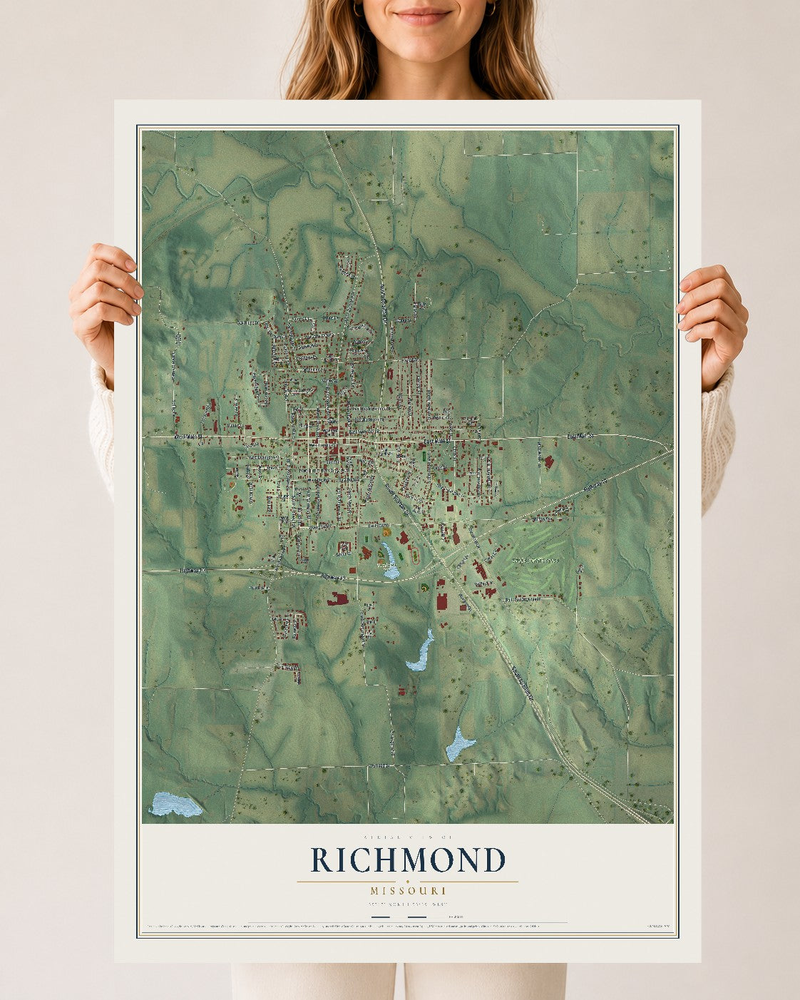 Map of Richmond, Missouri, 24 x 36 inch unframed archival matte print
