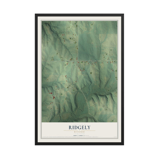 Map of Ridgely, Missouri, 12 x 18 inch print in a black wood frame