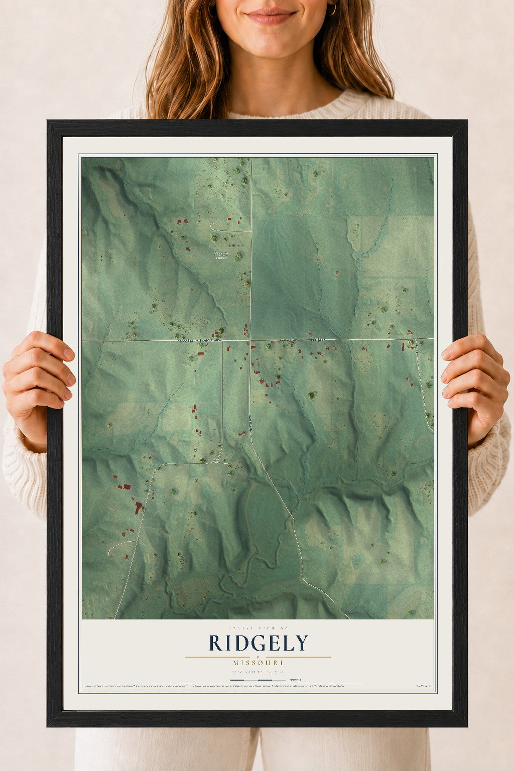 Map of Ridgely, Missouri, 18 x 24 inch print in a black wood frame