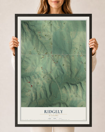 Map of Ridgely, Missouri, 24 x 36 inch print in a black wood frame