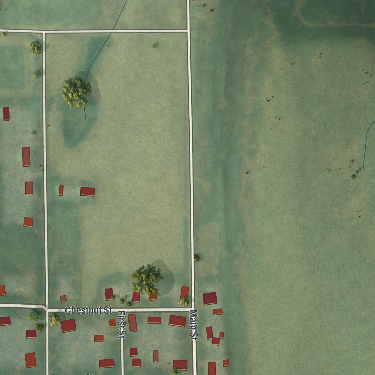 Second close-up of the map of Ridgeway, Missouri print showing more streets and buildings
