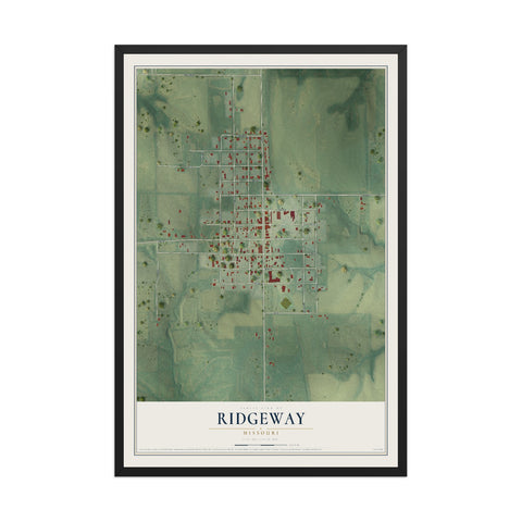 Map of Ridgeway, Missouri, 12 x 18 inch print in a black wood frame