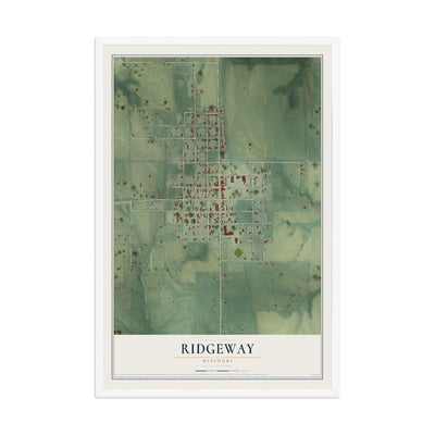Map of Ridgeway, Missouri, 12 x 18 inch print in a white wood frame