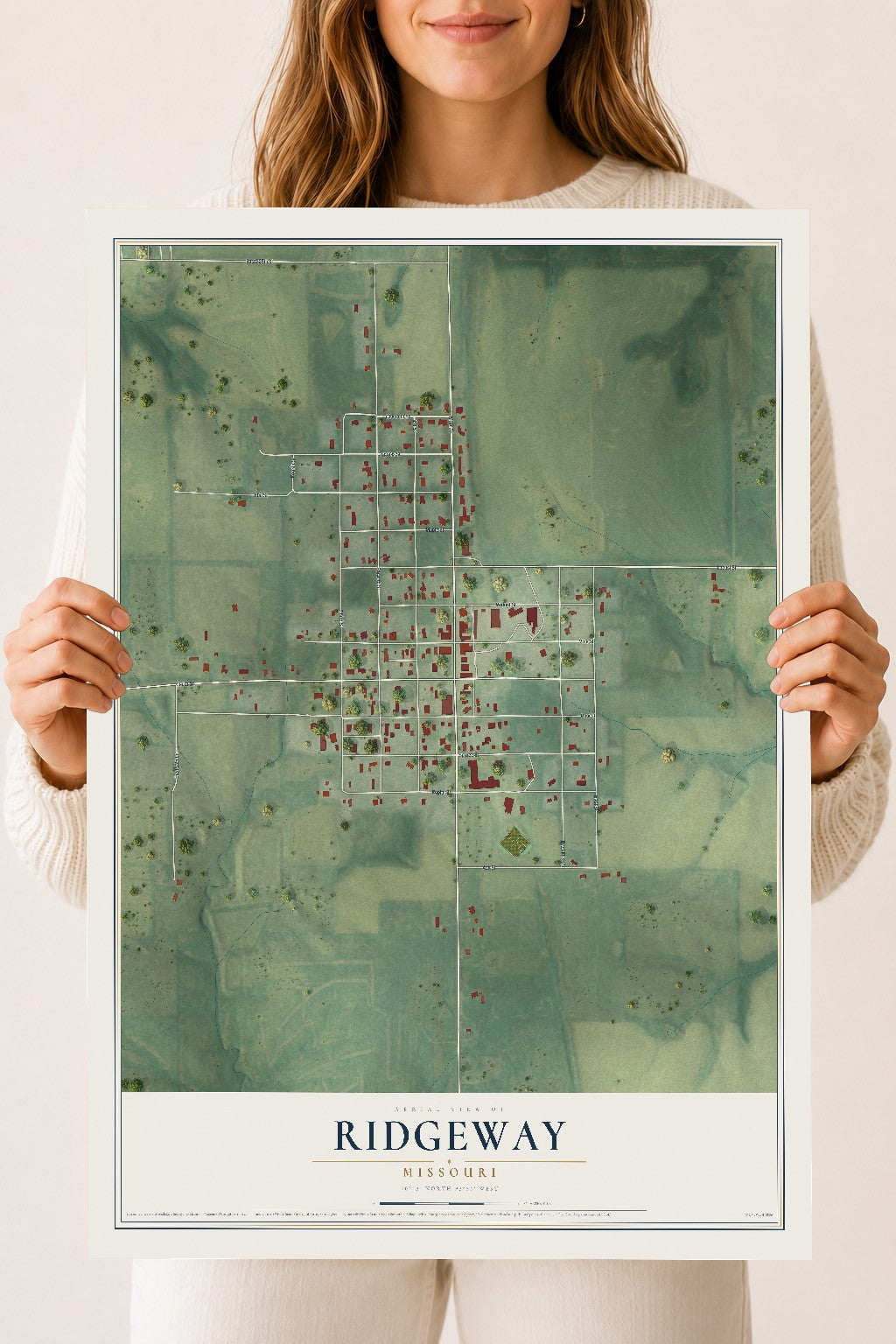 Map of Ridgeway, Missouri, 18 x 24 inch unframed archival matte print