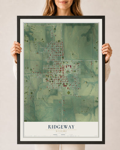 Map of Ridgeway, Missouri, 24 x 36 inch print in a black wood frame