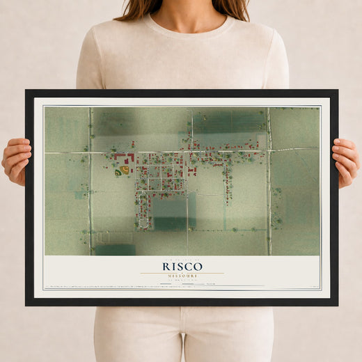 Map of Risco, Missouri, 12 x 18 inch print in a black wood frame