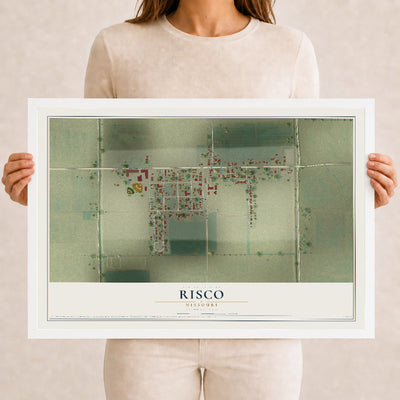 Map of Risco, Missouri, 12 x 18 inch print in a white wood frame