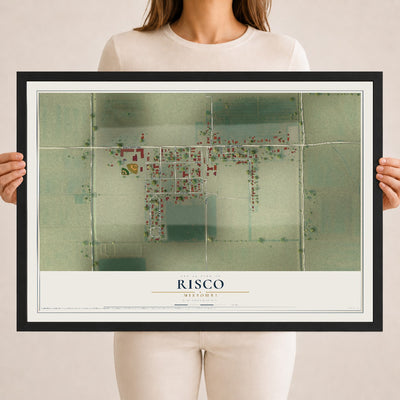 Map of Risco, Missouri, 18 x 24 inch print in a black wood frame