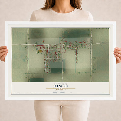 Map of Risco, Missouri, 18 x 24 inch print in a white wood frame