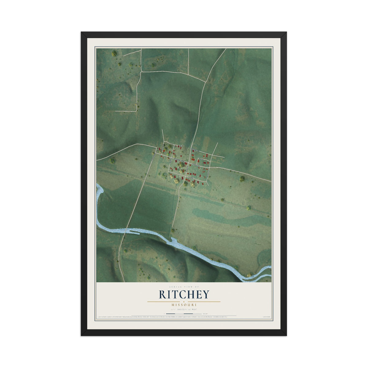 Map of Ritchey, Missouri, 12 x 18 inch print in a black wood frame