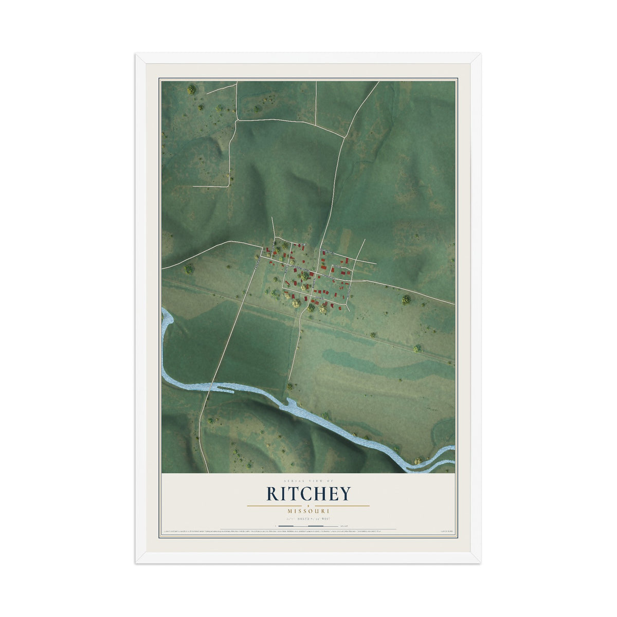 Map of Ritchey, Missouri, 12 x 18 inch print in a white wood frame
