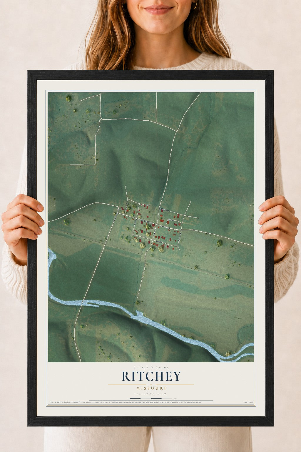 Map of Ritchey, Missouri, 18 x 24 inch print in a black wood frame