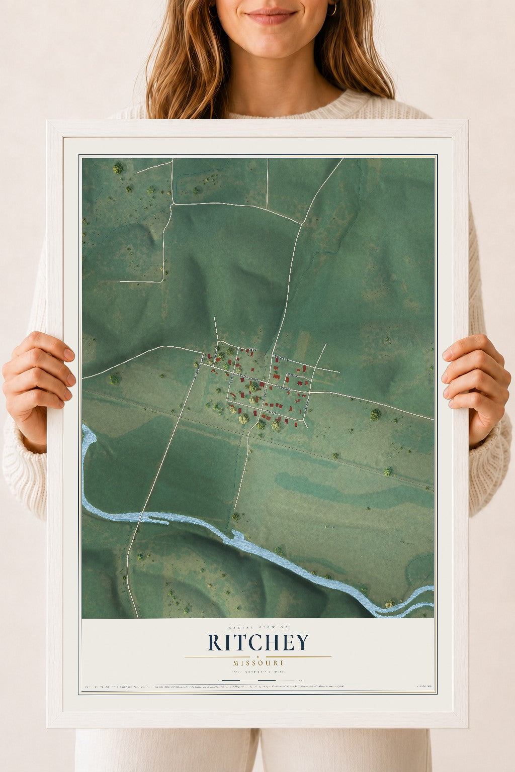 Map of Ritchey, Missouri, 18 x 24 inch print in a white wood frame