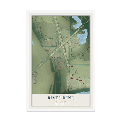 Map of River Bend, Missouri, 12 x 18 inch print in a white wood frame