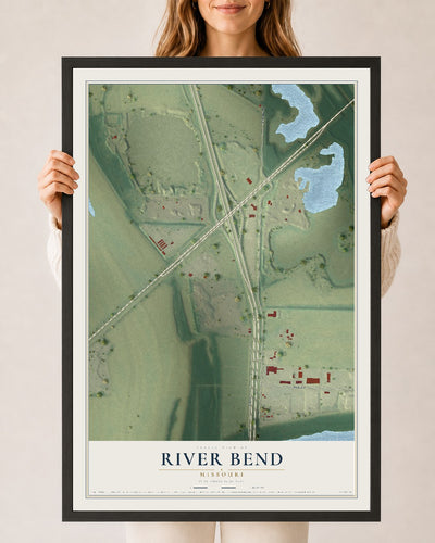 Map of River Bend, Missouri, 24 x 36 inch print in a black wood frame