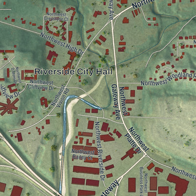 Close-up of the map of Riverside, Missouri print showing street and building detail