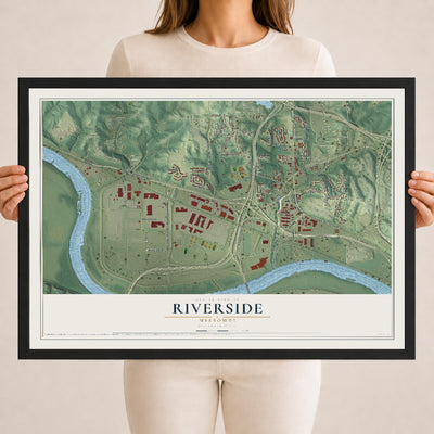 Map of Riverside, Missouri, 18 x 24 inch print in a black wood frame