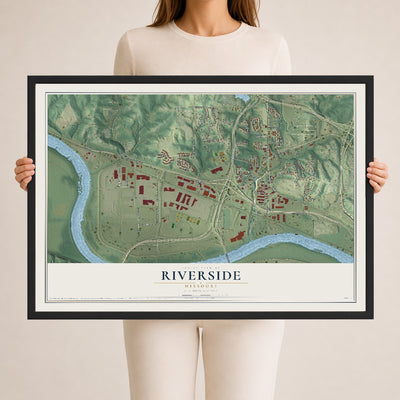 Map of Riverside, Missouri, 24 x 36 inch print in a black wood frame