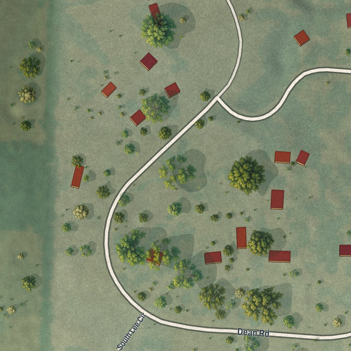 Close-up of the map of Riverview Estates, Missouri print showing street and building detail