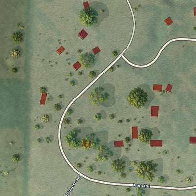 Close-up of the map of Riverview Estates, Missouri print showing street and building detail