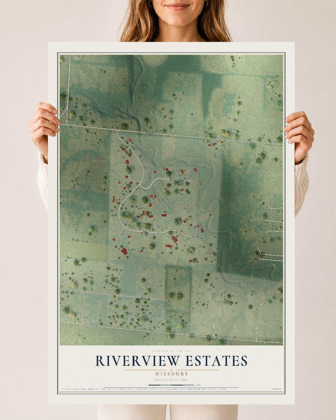 Map of Riverview Estates, Missouri, 24 x 36 inch unframed archival matte print
