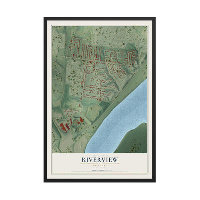 Map of Riverview, Missouri, 12 x 18 inch print in a black wood frame