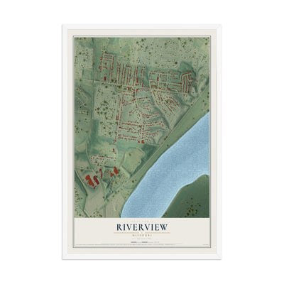 Map of Riverview, Missouri, 12 x 18 inch print in a white wood frame