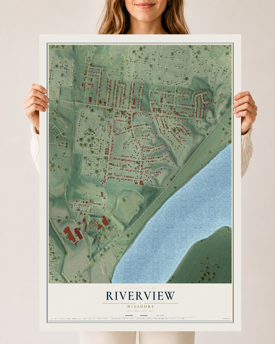 Map of Riverview, Missouri, 24 x 36 inch unframed archival matte print