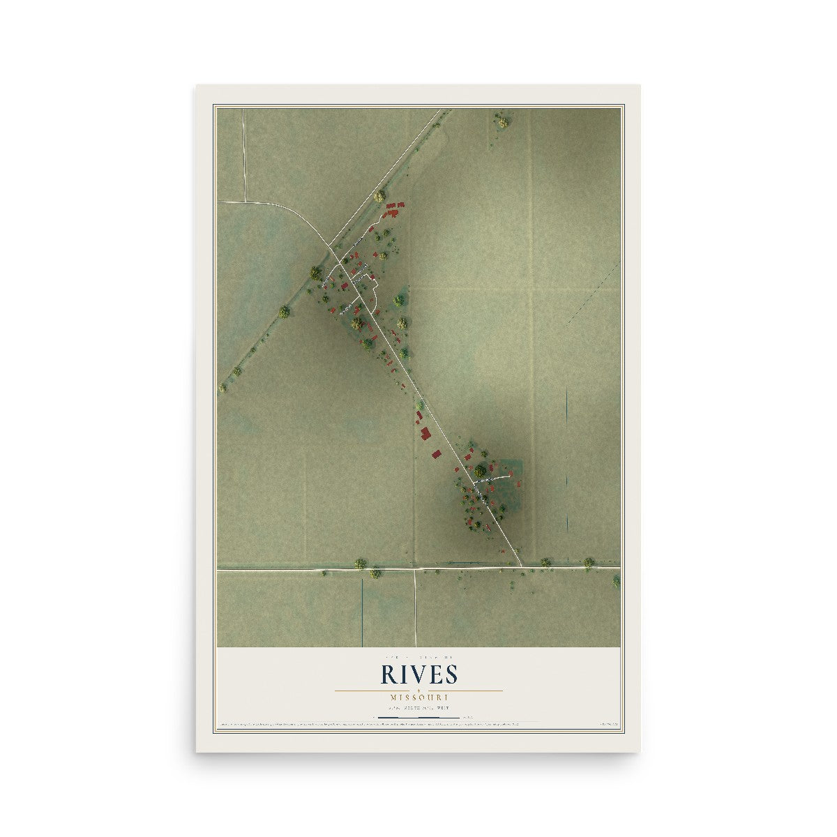 Map of Rives, Missouri, 12 x 18 inch unframed archival matte print