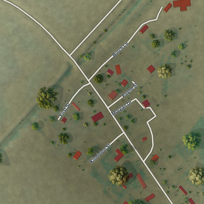 Close-up of the map of Rives, Missouri print showing street and building detail
