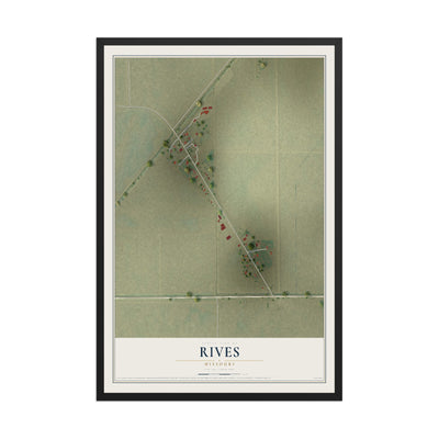 Map of Rives, Missouri, 12 x 18 inch print in a black wood frame