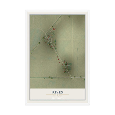 Map of Rives, Missouri, 12 x 18 inch print in a white wood frame