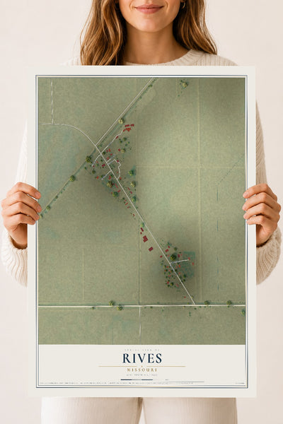 Map of Rives, Missouri, 18 x 24 inch unframed archival matte print