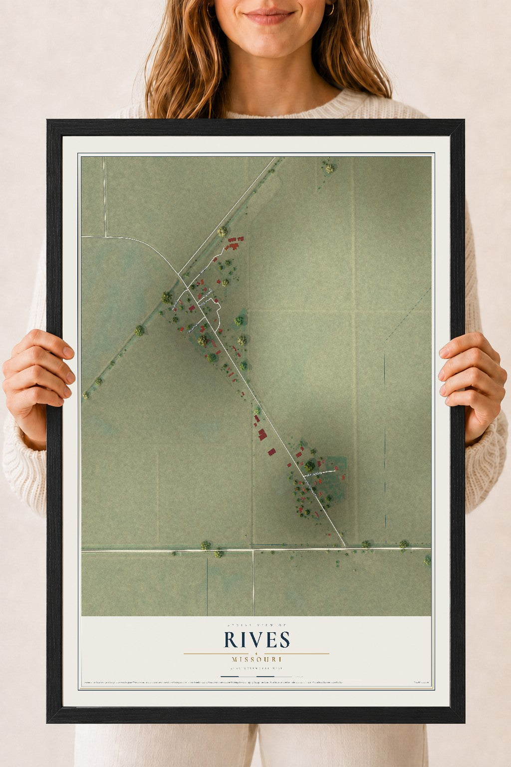 Map of Rives, Missouri, 18 x 24 inch print in a black wood frame
