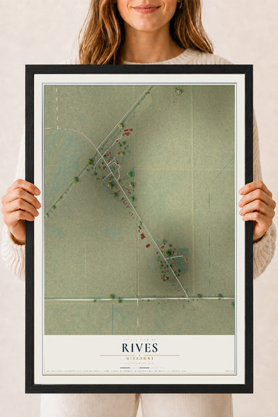 Map of Rives, Missouri, 18 x 24 inch print in a black wood frame