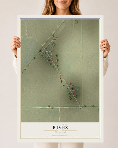 Map of Rives, Missouri, 24 x 36 inch unframed archival matte print