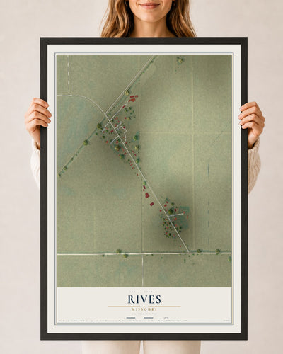 Map of Rives, Missouri, 24 x 36 inch print in a black wood frame